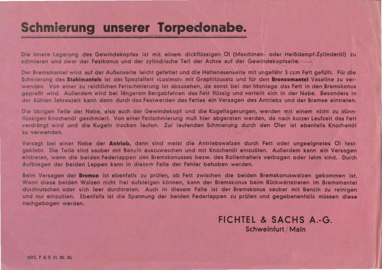 Schmierung der F&S Torpedonabe 1950