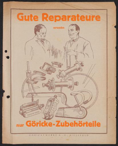 Göricke  Zubehörteile für Reparaturen  Werbeblatt 1920er Jahre