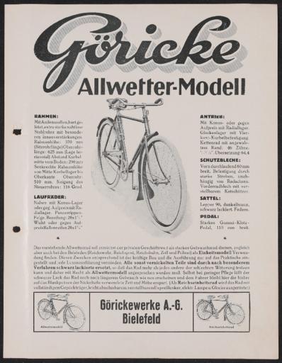 Göricke Allwetter-Modell Werbeblatt 1920er Jahre