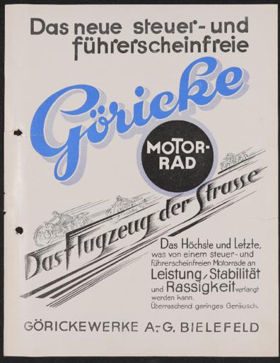 Göricke Motorrad Werbeblatt 1920er Jahre