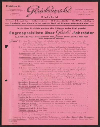 Göricke Preisliste 1928