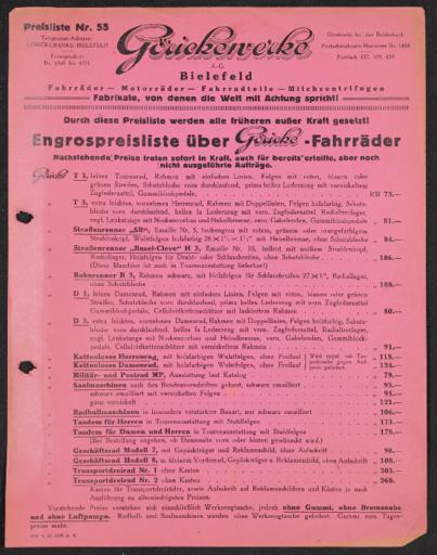 Göricke Preisliste 1929