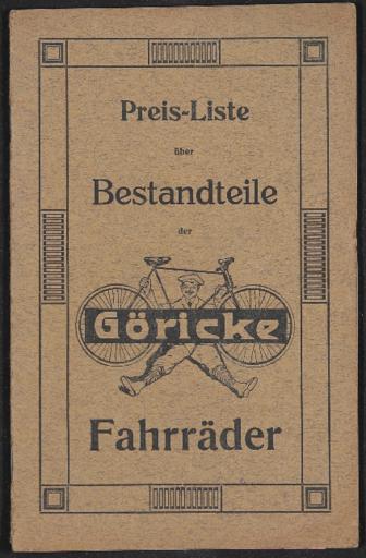 Göricke Preisliste Bestandteile Göricke Fahrräder 1912