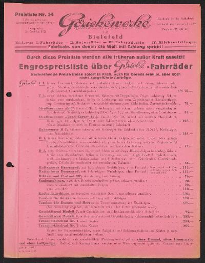 Göricke Preislisten 1928