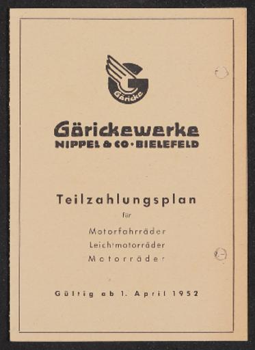 Göricke Teilzahlungsplan 1952