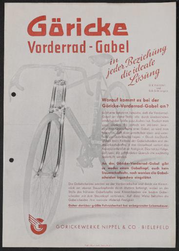 Göricke Vorderrad-Gabel Werbeblatt 1930er Jahre