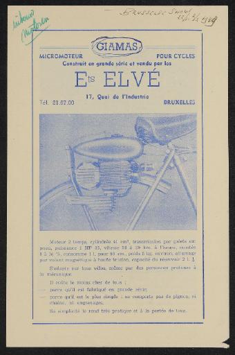 Giamas Micromoteur pour Cycles Ets ELVE Faltblatt 1949