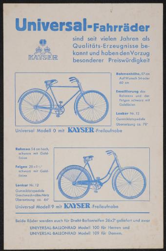 Gritzner-Kayser Durlach Universal-Fahrräder Motor-Fahrrad Werbeblatt 30er Jahre