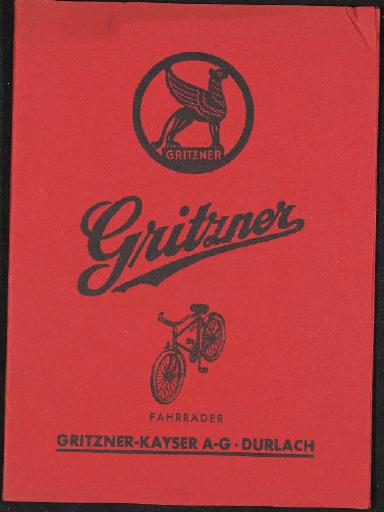 Gritzner Fahrräder Mappe Faltblätter, Preislisten, Nabe,  1930er Jahre