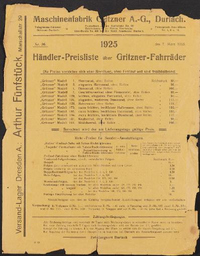 Gritzner Preislisten, 1925-1932