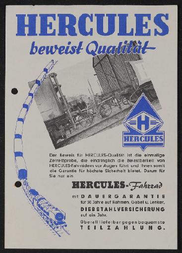 Hercules Qualität Werbeblatt 1950er Jahre