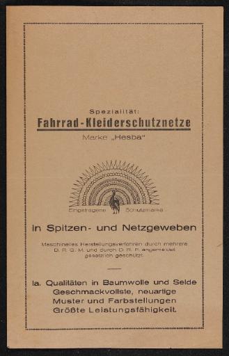 Hesba Fahrrad-Kleiderschutznetze Faltblatt 20er Jahre