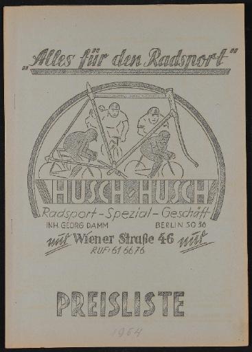 Husch-Husch Alles für den Radsport Preisliste 1954