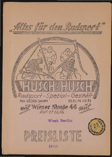 Husch-Husch Alles für den Radsport Preisliste 1955