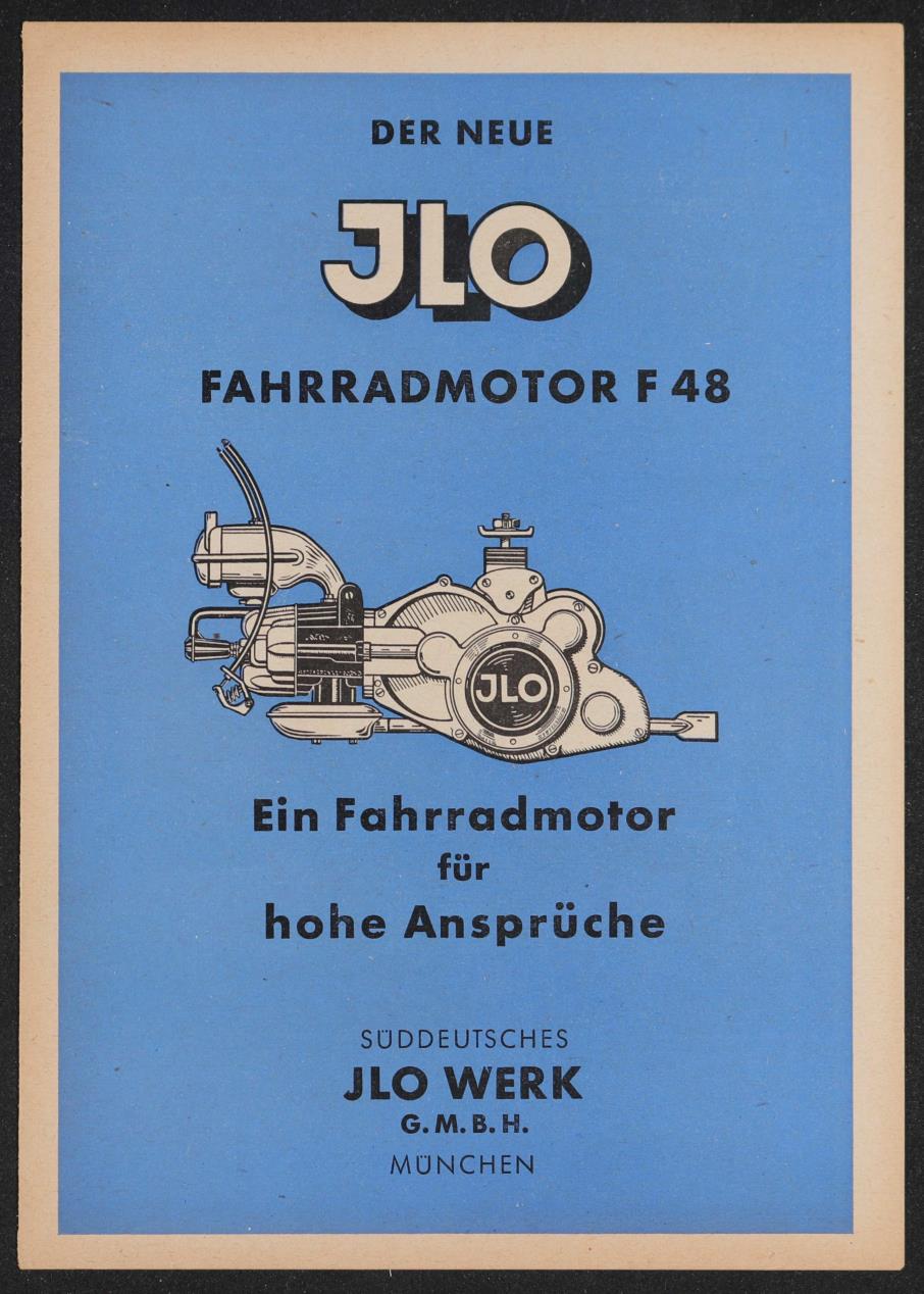 ILO Der neue Fahrradmotor F48 für hohe Ansprüche Faltblatt 50er Jahre