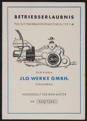 ILO Fahrradhilfsmotor F48 Betriebserlaubnis 1950