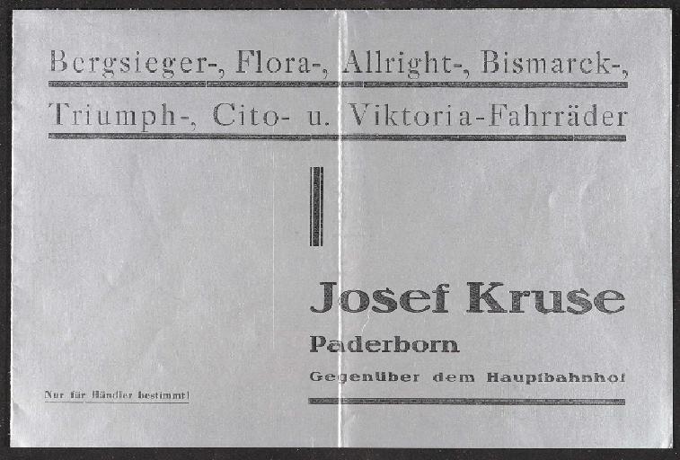 Bergsieger-, Flora-, Allright-,Bismarck-, Triumph-, Cito-, Victoria-Fahrräder Faltblatt 1935