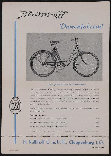 Kalkhoff Damenfahrrad Werbeblatt 1930er Jahre