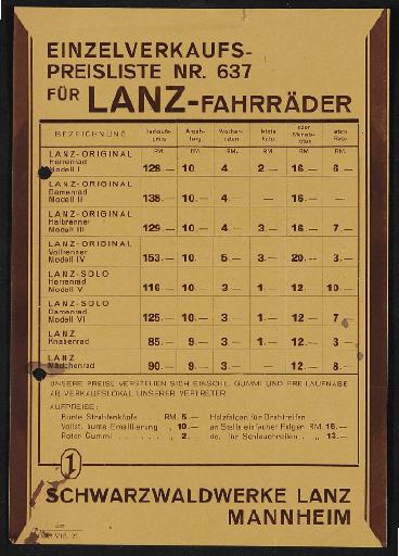 Lanz Schwarzwaldwerke Preisliste 1927