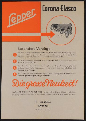 Lepper Corona-Elasco Sattel Werbeblatt 1935