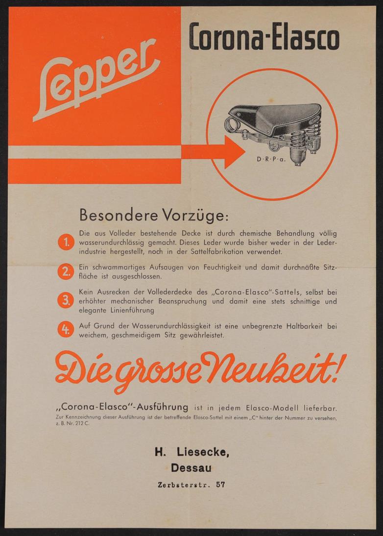 Lepper Corona-Elasco Sattel Werbeblatt 1935