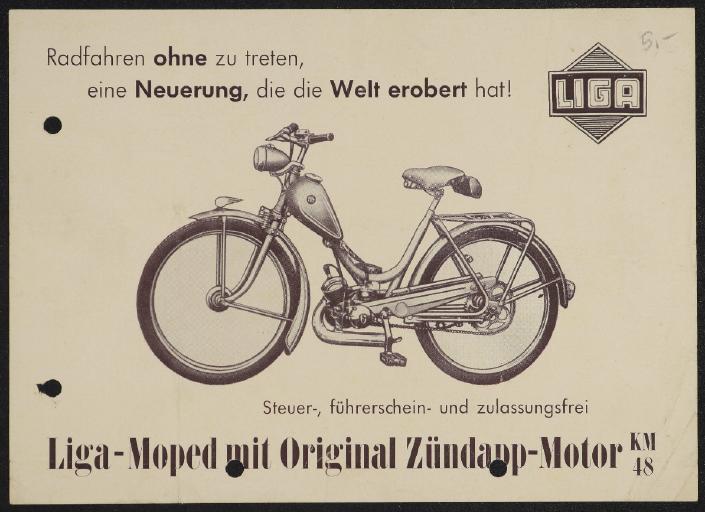 Liga-Moped mit Original Zündapp-Motor KM 48 Werbeblatt 50er Jahre