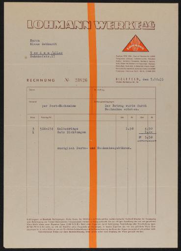 Lohmann Werke AG Rechnung 7.10.1955