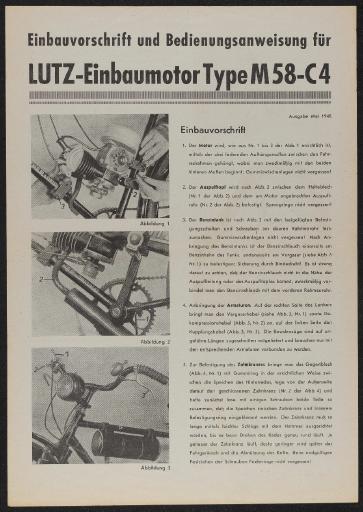 Lutz Einbaumotor Type M58-C4 Bedienungsanweisung 1948