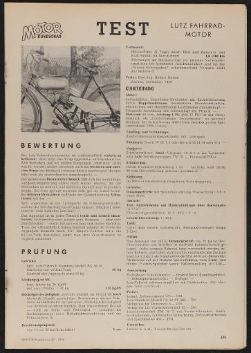 Lutz Fahrrad-Motor Test Motor-Rundschau Artikel 1949