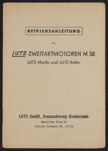 Lutz-Zweitaktmotoren M58 Morifa Roller Betriebsanleitung 1952