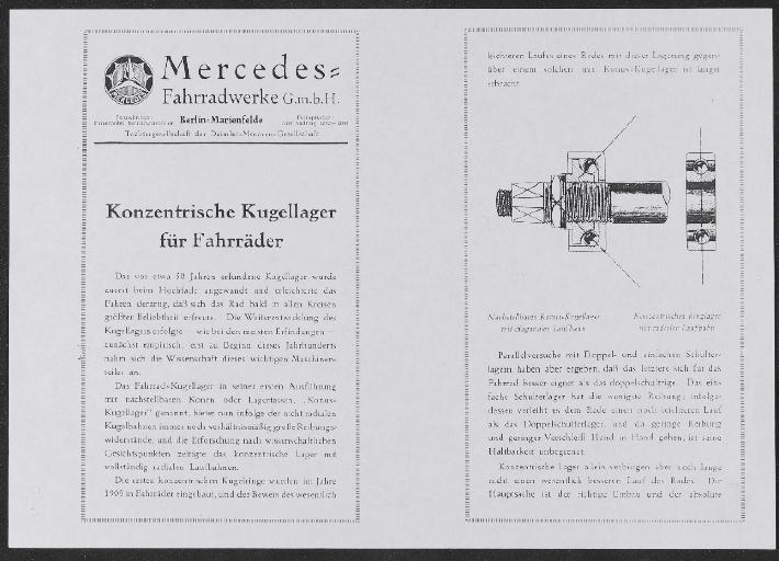 Mercedes Fahrräder Info-Blatt  1920er Jahre