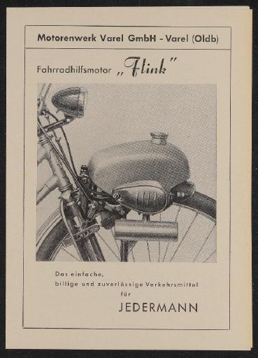 Flink Fahrradhilfsmotor Motorenwerk Varel GmbH Einbauanweisung 2 50er Jahre