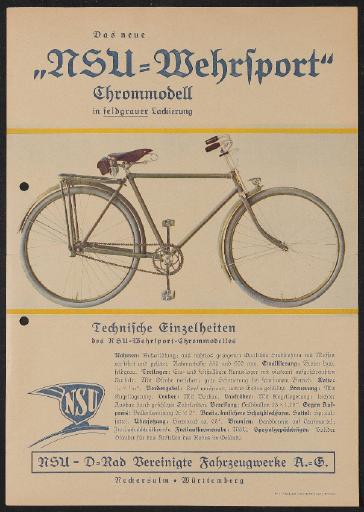 NSU Chrommodell Werbeblatt 1930er Jahre