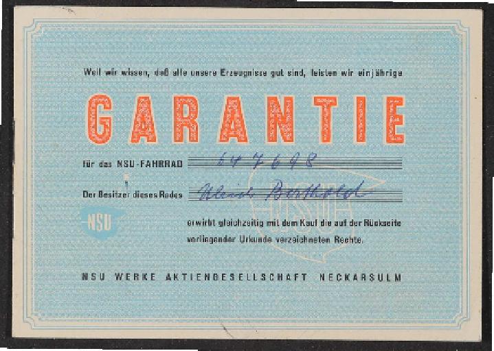 NSU Garantieheft 1956