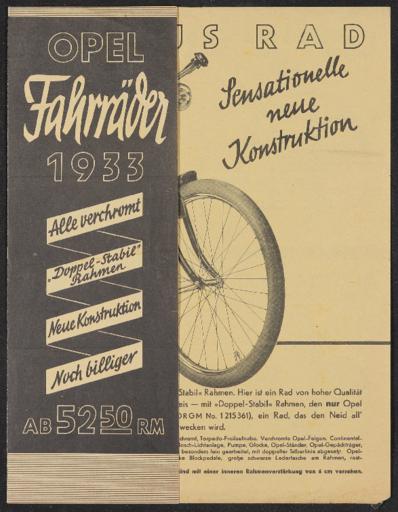 Opel Fahrräder Faltblatt 1933