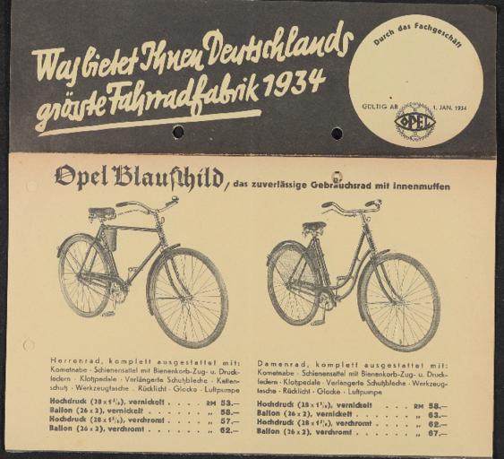 Opel Fahrräder Faltblatt 1934