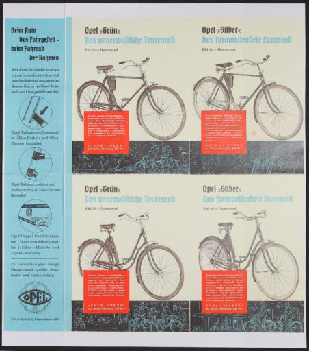 Opel Fahrräder Faltblatt Plakat 1930er Jahre