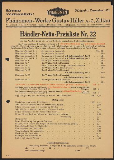 Phänomen Preisliste 1931