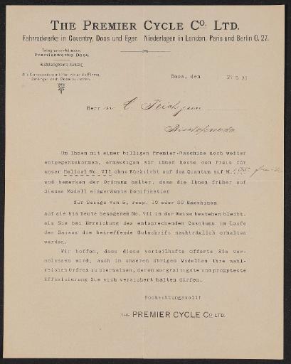 Premier Information für Händler 1898