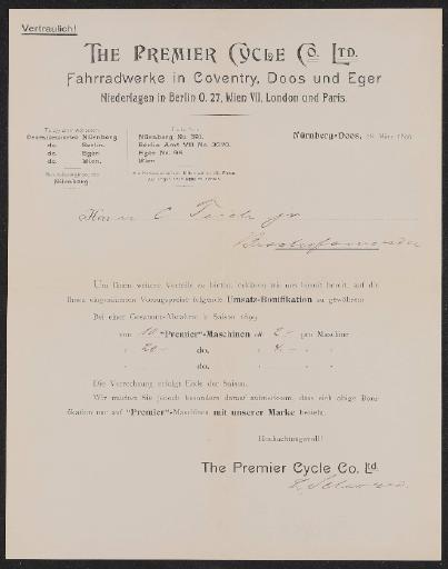 Premier Information für Händler 1899