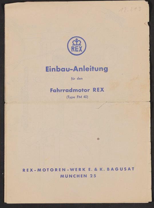 Rex Fahrradmotor, Einbau-Anleitung 1953