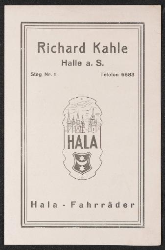 Richard Kahle Hala-Fahrräder Halle Faltblatt 20er Jahre
