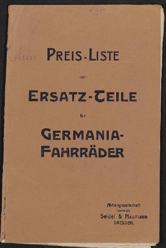 Germania-Fahrräder, Preis-Liste der Ersatz-Teile, 1910er Jahre