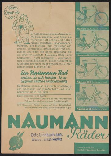 Naumann Räder Werbeblatt 1930er Jahre