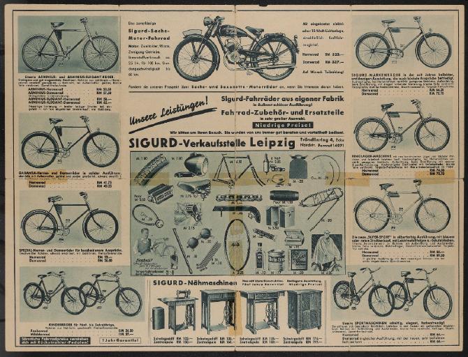 Sigurd Fahrräder aus eigener Fabrik Werbeblatt 30er Jahre