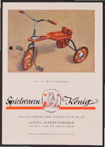 König-Kinderfahrzeuge, Spielwaren König Spezialfabrik für Kinderfahrzeuge Prospekt 1950er Jahre