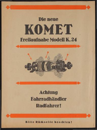 Komet Freilauf-Nabe Modell K 24 Info-Blatt 1924