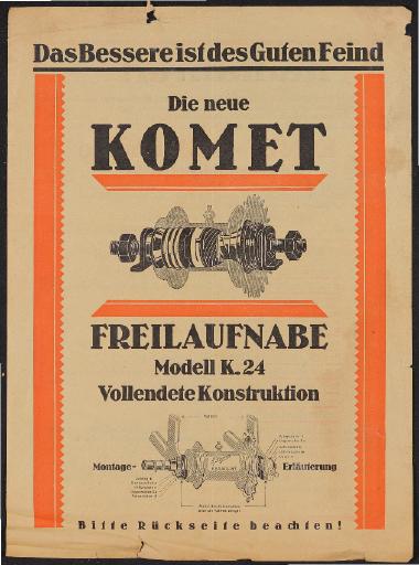 Komet Freilaufnabe Werbeblatt 1924