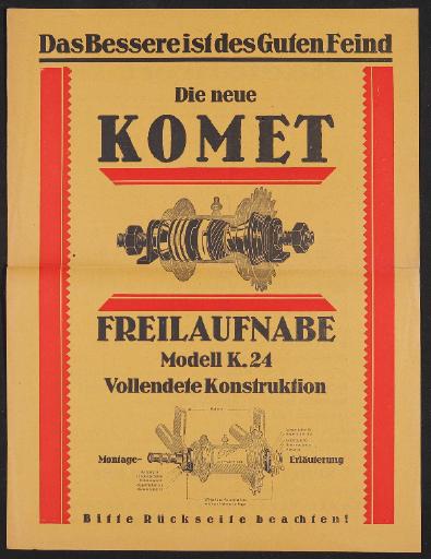 Komet Freilaufnabe, Werbeblatt für Modell K.24, 1925