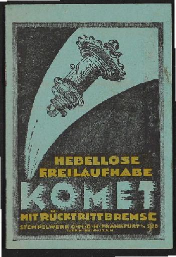Komet Hebellose Freilauf-Nabe Modell K 24  Info-Broschüre 1920er Jahre